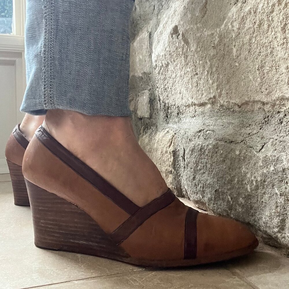 DAVIDS Vintage Wedge Shoes Brown Size 39.5 EUC